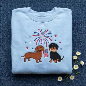 Dachshund Patriotic Embroidered Sweatshirt, 250 Years Independence Day Crewneck, 4th of July Wiener Dog Flag America Gift