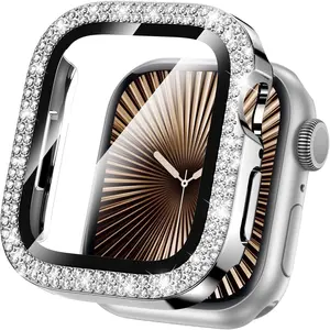 Bling Screen Protector Compatible for Apple Watch Series 10 9 8 7 6 5 4 SE 2 41mm 44mm 40mm 45mm 46mm 42mm Case for Women, Glitter Diamond Rhinestone Face Cover for iWatch Accessories