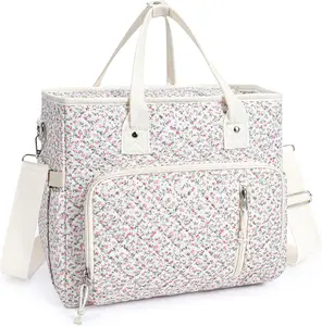 Quilted Lunch Box for Women, Large Pink Floral tote lunch bag Insulated Lunch Cooler Cute Bag for Women Work Picnic Travel(Pink Floral)