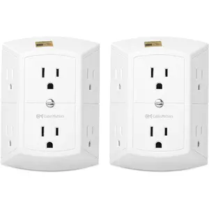 Cable Matters 2-Pack 3 Sided 6 Outlet Splitter Grounded Outlet Extender Wall Tap