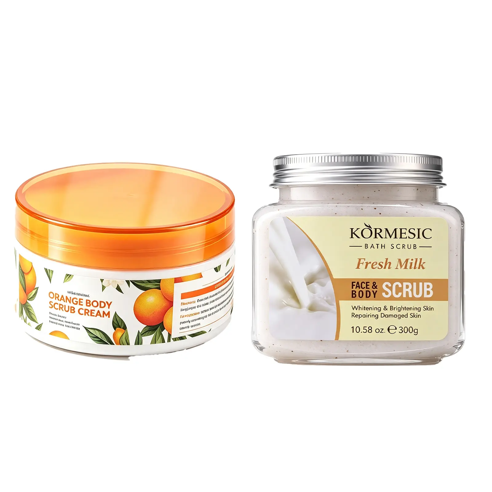 Orange & Fresh Milk Exfoliating Body Scrub Set, Mild Deep Clean Moisturizing Scrub for Full Body, Antioxidant Skin Care for Men Women Daily Shower Use
