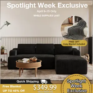 【2 Packages Shipping] L-Shape Plush Corduroy Velvet Modern Sofa with Deep Seat, Upholstered Couches for Living Room & Bedroom, No Assembly Required