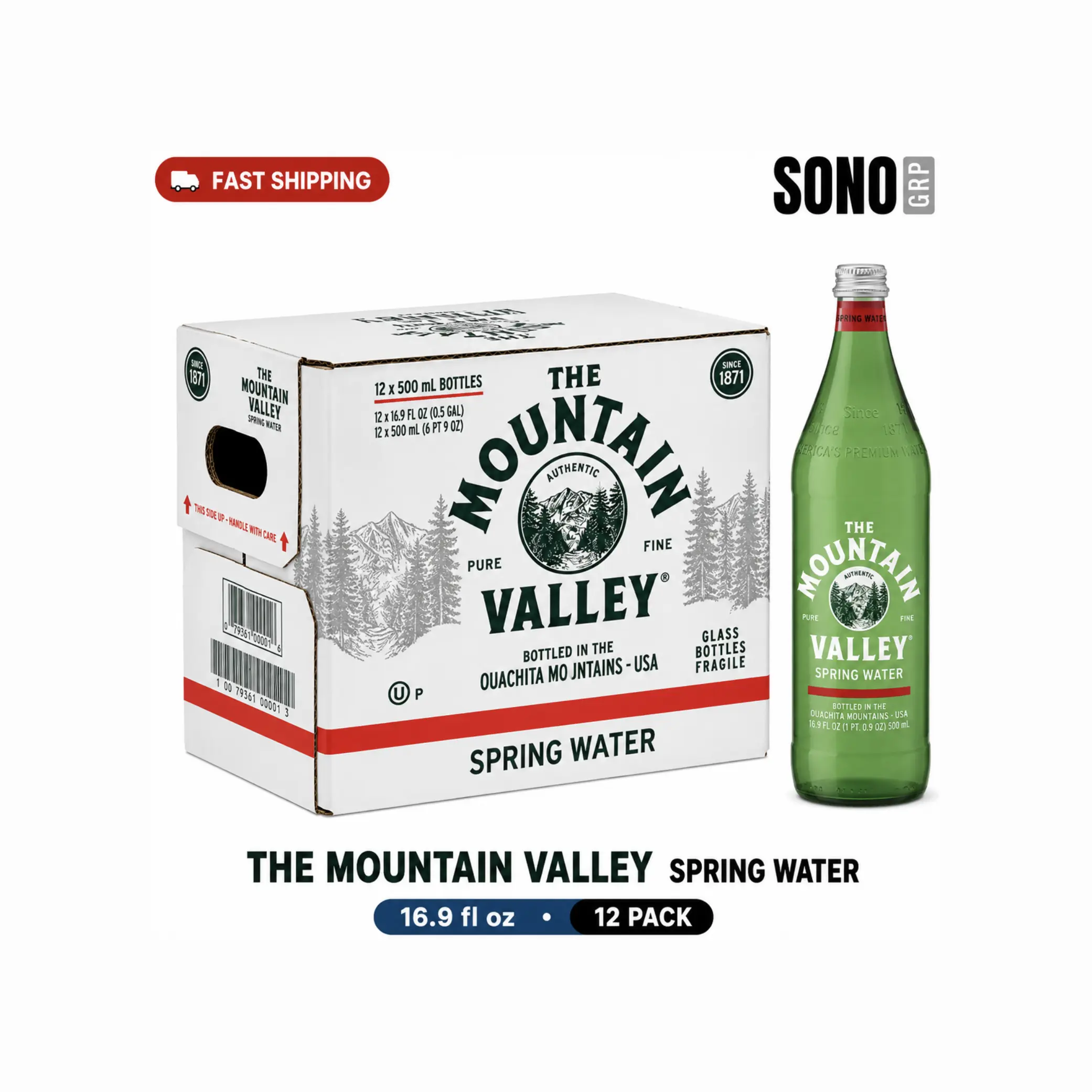Mountain Valley Water (16.9oz/500ml) 12-Pack Glass Bottles