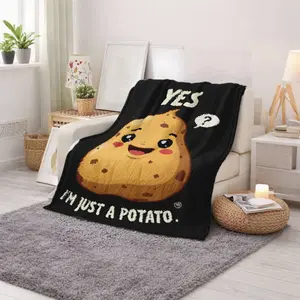 Cute Potato Print Blanket Soft Throw for Cozy Home Use Adults Funny Kawaii Animal Design Blanket Perfect for Living Room and Bedroom Decor Comfortable Warm Blanket Gift for Christmas Thanksgiving Housewarming and Birthday Present, Happy Blanket Gifts