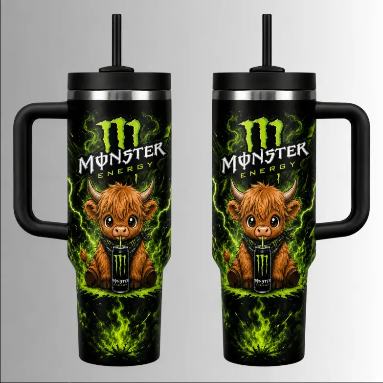 Mon Energy x Cute Highland Caw 40oz 20oz Tumbler with Handle Straw, Perfect Gift for Soda Lovers & Farm Animal Fans, summervibes, dealsforyou