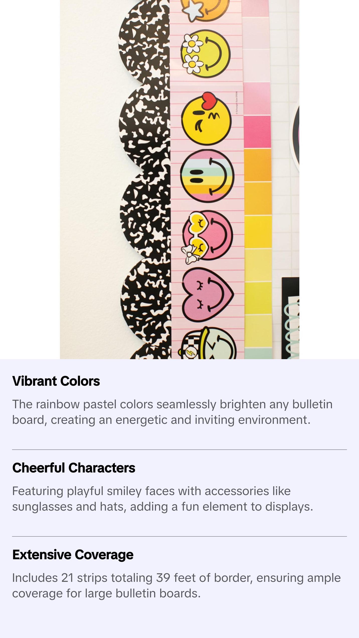 Let's Be Friends Smileys Rainbow Pastel Bulletin Board Border | Emotional Rollercoaster