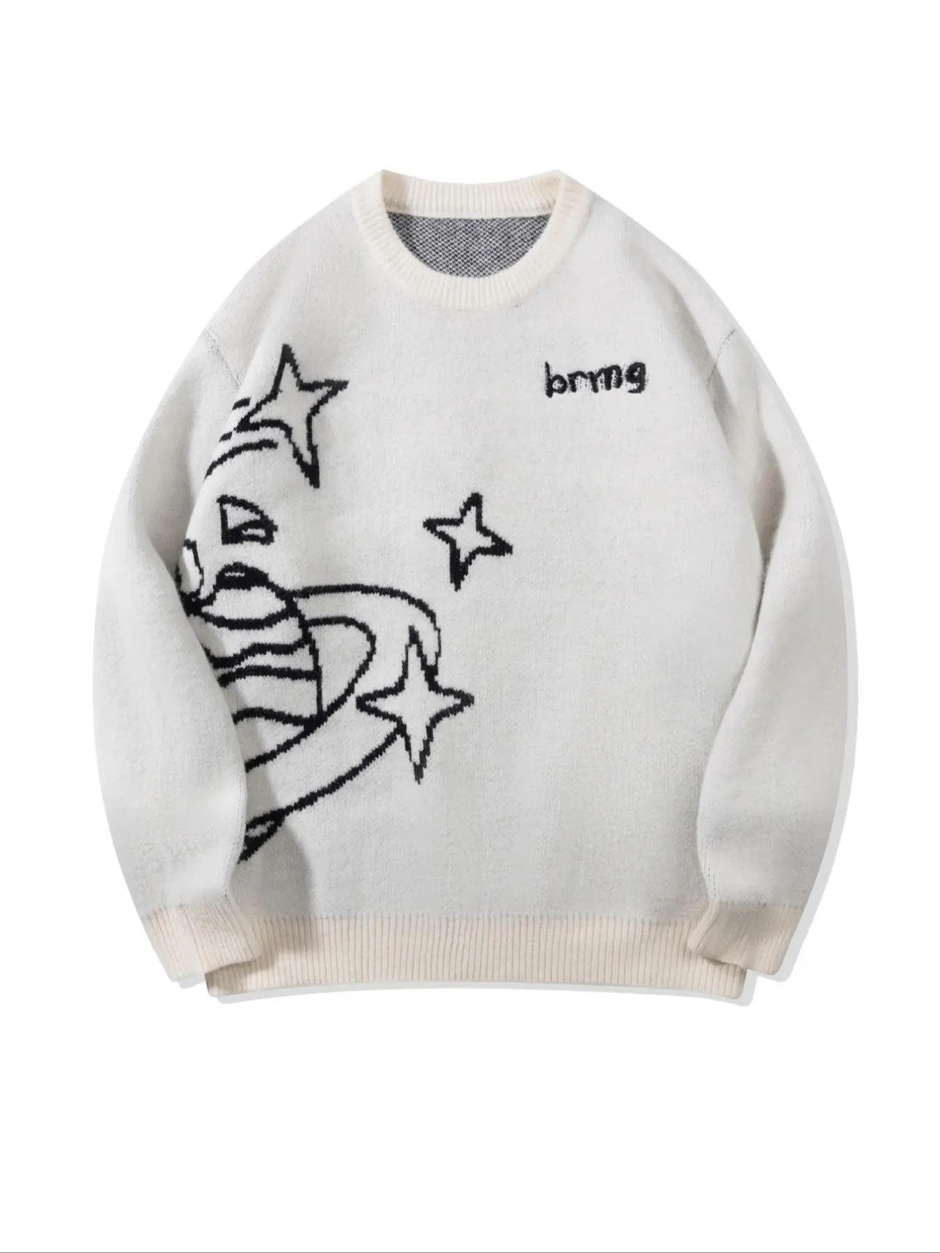 Men's Long Sleeve Crew Neck Classic Sweater, Menswear, Letter Star Print, Casual Loose Fit, Baggy, Spring & Fall, Perfect for Daily Wear, Home, Work, School Tops