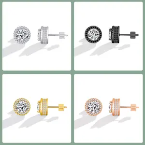 【409】Synthetic Moissanite Stud Earrings, 0.1CT-1CT D Color VVS1 Clarity Round Cut Synthetic Moissanite, Silver/Rose Gold/Gold/Black, 925 Sterling Silver Plated 18K White Gold Stud Earrings for Men and Women