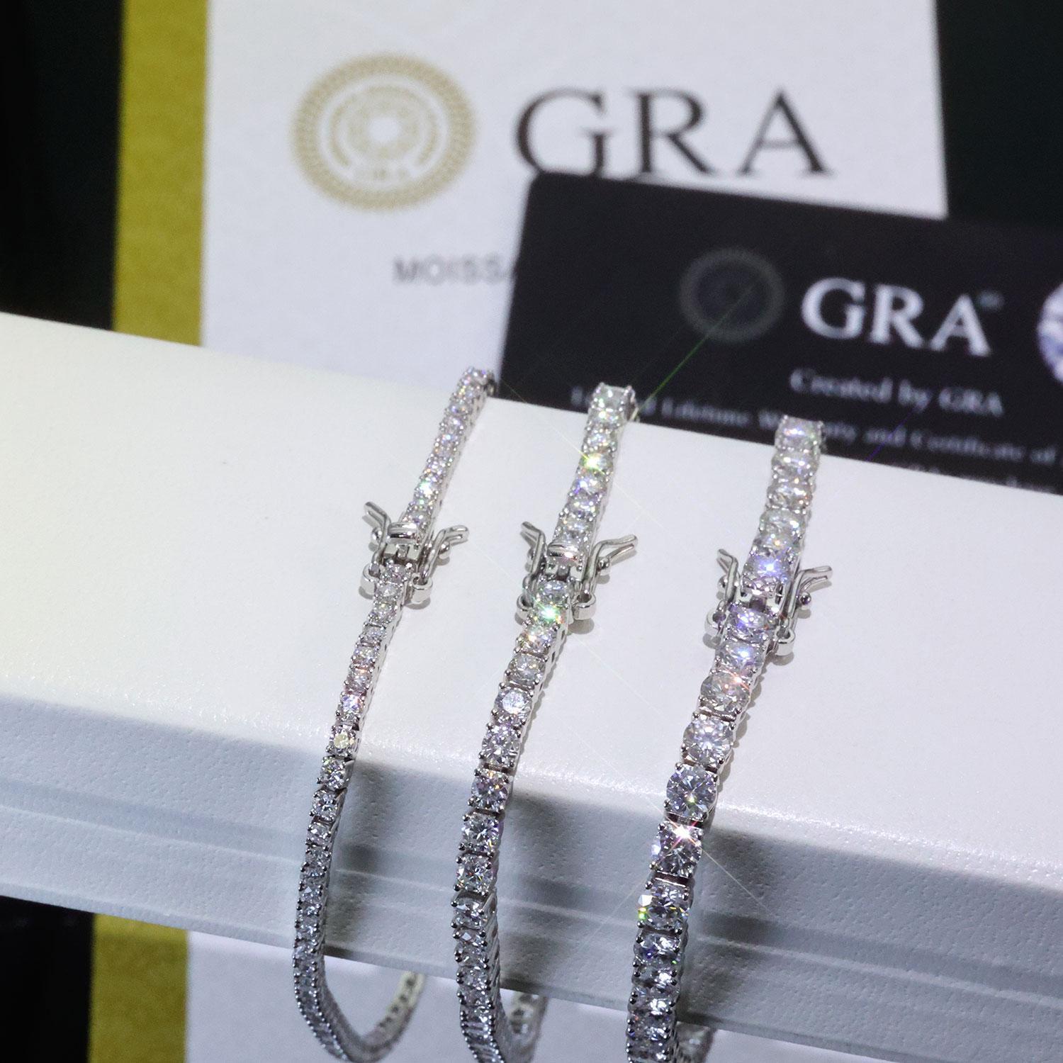 Silver VVS Moissanite Tennis Bracelet 2/3/4/5 MM Iced Out Diamond Tennis Chain Pass GRA Diamond Test In Stock