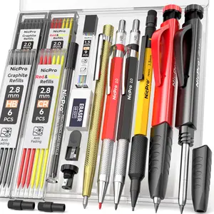 Nicpro 17Pack CP2000 Carpenter Pencil Set with Sharpener, Mechanical Pencils with 57 Refill, Carbide Scribe Woodworking Tool, Deep Hole Marker, All-in-one Heavy Duty Construction Pencil for Architect