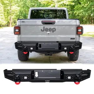 TIOYAR Steel Rear Bumper Black Texture for 2020-2025 Jeep Gladiator JT With Winch Plate& LED Lights & 2 x D-Rings
