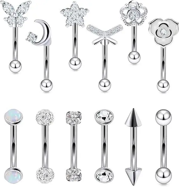 Rook Daith Piercing Jewelry 16G Stainless Surgical Steel Curved Barbell Eyebrow Rings Vertical Labret Lip Piercing Jewelry Rook Daith Earrings for Women Men 8MM  Hypoallergenic ﻿