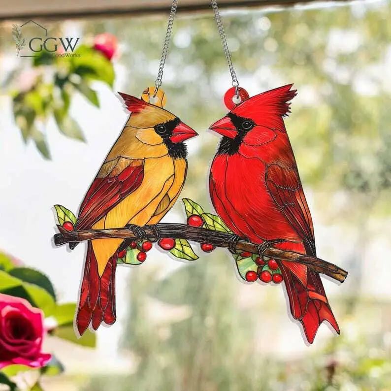 Red Cardinal Suncatcher, Christmas Gift, Cardinals Acrylic Window Hangings, Cardinal Bird Decor For Living Room, Cardinal Gifts For Her, Mom
