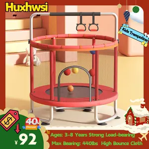 59.1inch 440 Strong Load-bearing Kids Trampoline High Bounce Cloth, Adjustable Baby Toddler Trampoline with Basketball Hoop, Swing, Sandbag, Ocean Balls, 440lbs Indoor Outdoor Toddler Trampoline with Enclosure Net