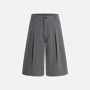 Aelfric Eden Pleated Longline Shorts High Waist 3D Pleated Silhouette Metal Rivet Detail  Structured Suiting Fabric Deconstructed Streetwear Unisex Bottoms