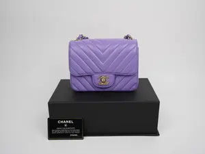 Pre-owned CHANEL lambskin Crossbody Bags Chevron Mini Square Purple Flap Bag