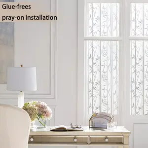 Window Privacy Film Matte Bamboo Texture Bamboo Design, No Glue Removable UV Protection Glass Sticker Decorative Window Decal Home Use, Decorative Stickers