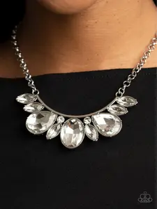 Never SLAY Never - White - Oversized Gem Paparazzi Short Necklace - May 2021 Life of the Party Exclusive