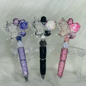 Butterfly Rhinestone Fancy Beaded Pens Handmade Refillable with Sparkling Beads and Colorful Butterfly Accents