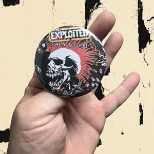 The Exploited Punk Pin Large 2.25” Button with Skull Design