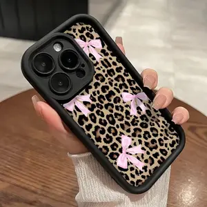 Pink Ribbon Leopard Print Design TPU Case for iPhone 17 Pro Max 16 16e 15 14 Plus 13 12 Mini 11 Air XR X XS Straight Edge Drop-Resistant Rugged Durable Cover Shell Gift