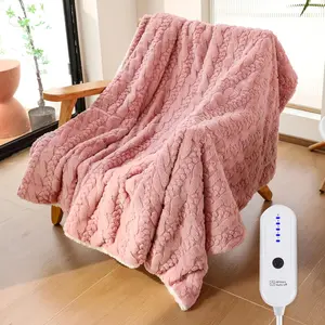 Electric Blanket Throw - 50x60 Rabbit Faux Fur Heating Blanket Throw 4 Hours Auto-Off 5 Heat Levels Overheat Protection Luxury Faux Fur Sherpa Heated Blanket ETL Certification, Candy Pink