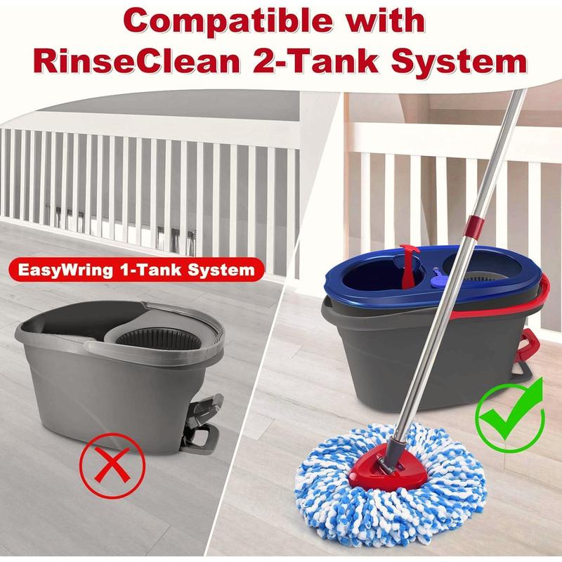 Replacements Spin Mop Combo – 2 Microfiber Heads + Scrubber Brush & Triangle Base for O‑Cedar RinseClean 2‑Tank (Mop Handle Included)