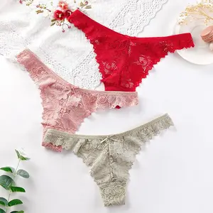 Women’s Floral Lace Thong, Soft Scalloped Lace, Seamless No Show, Breathable Lightweight, No Ride Up No Pinch, Stretch Elastic All-Day Comfort, Cotton Crotch, Elegant Feminine Style, for Dresses Leggings Daily Wear, Multi-Color Luxury Value Pack