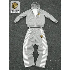 American zipper hooded sweatpants Y2k two-piece set hip-hop embroidered pants men's casual pants, men's autumn and winter clothes, perfect for giving to husbands or boyfriends, suitable for streetwear, commuting, and outdoor activitiesRAIMENTRY