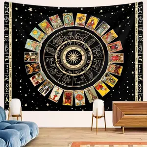 Tarot Card Pattern Tapestry, 1 Count Constellation & Starry Sky Pattern Wall Hanging, Wall Decor for Home Living Room Bedroom Dormitory