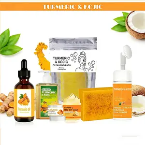 Turmeric Skin Care Kit,7 Counts Nourishing Cleansing Pads & Facial Cleanser & Shampoo&Turmeric Oil &Turmeric Moisturizing Cream & Soap  & Face mask,Skin Care Products for Women, Face Care Products, Kojic Acid Soap,Facial Wash,Face Cleaner