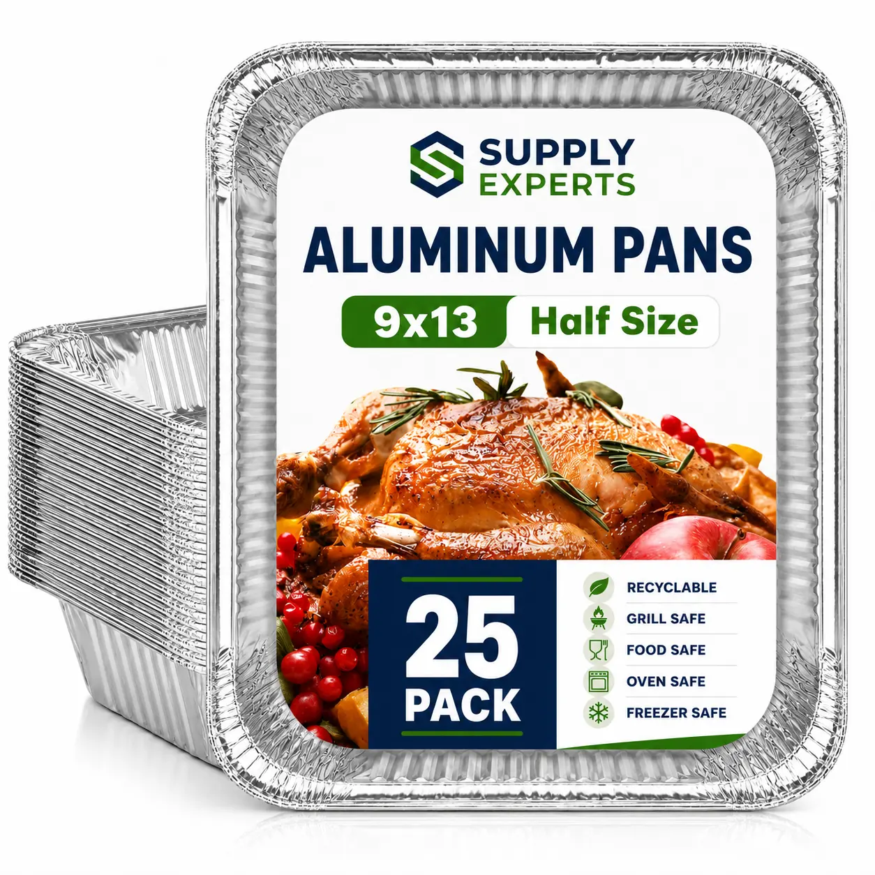9x13 Half Size Deep Aluminum Foil Pans, 25 Pack | Extra Heavy Duty Disposable Baking, Roasting, Meal Prep & Steam Table Pans