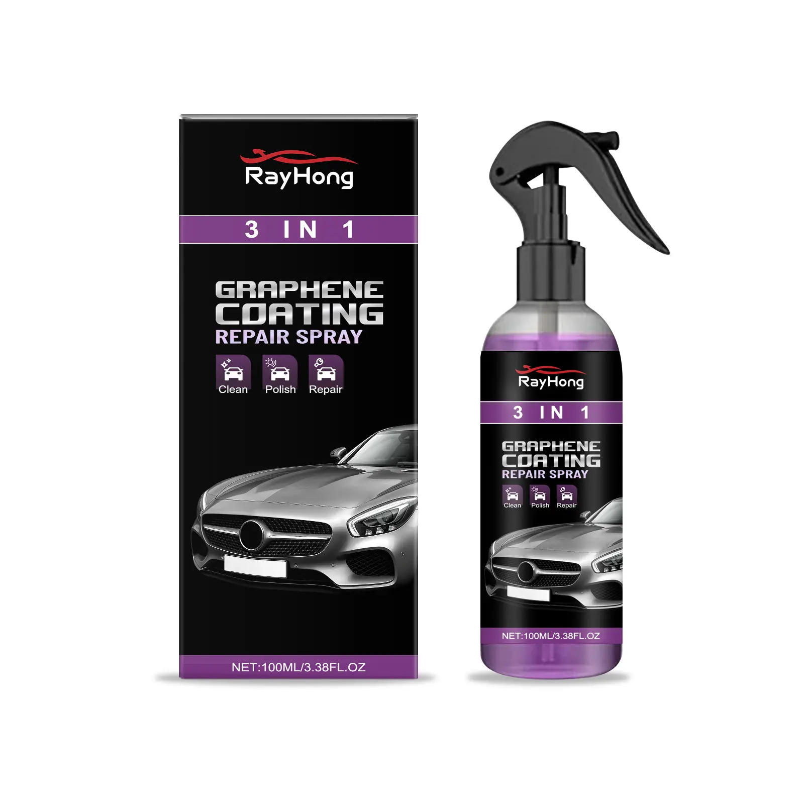 3 in 1 Car Coating Spray – Waterless Wash, Scratch Repair & Hydrophobic Shine Spray for Cars, Motorcycles & More | Nano Ceramic Paint Protection (100ml)