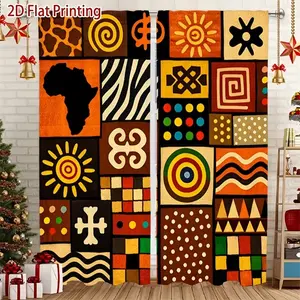 2 Piece Polyester 2D Print Vintage Theme Curtains, African Pattern Graffiti Rod Pocket Curtains for Bedroom and Living Room Decor