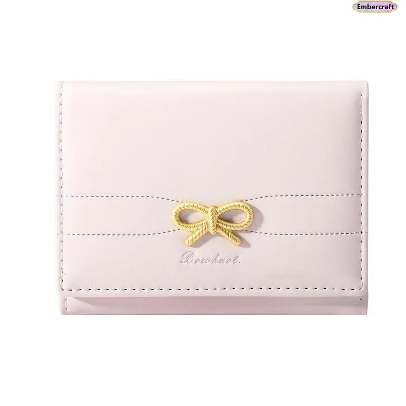 Women's Bow Accent Mini Bifold Wallet - Coquette Aesthetic Compact Card Holder with ID Window, Slim Fashion Purse, Organized Everyday Accessory, Christmas Teen Girl Gift, Women's Fashion Accessories, Accessories For Women