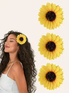 Women's Boho Sunflower Hair Clips Set, Casual Vacation Style, Garden Floral Design, 3pcs Fashion Accessories