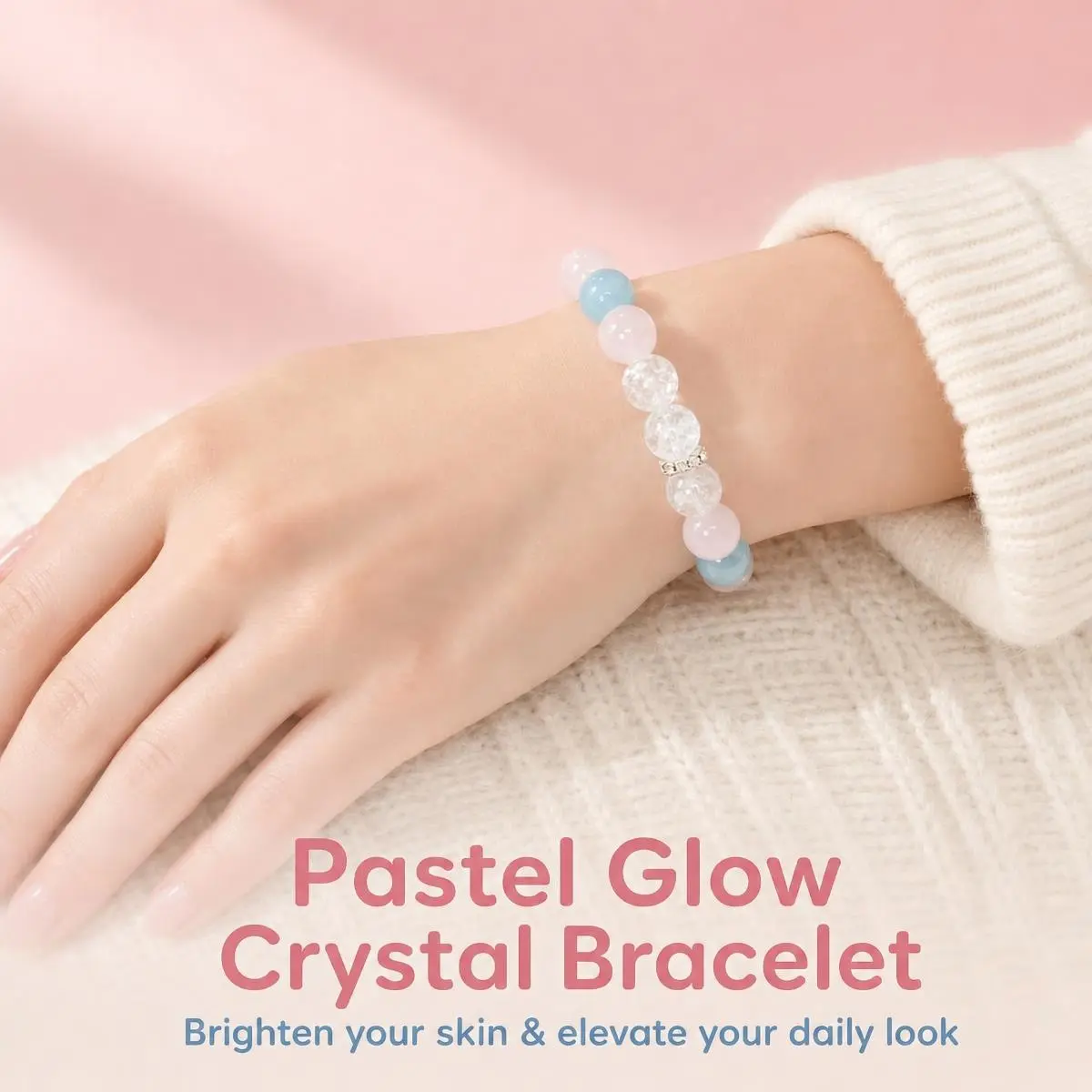 Natural Gemstone Energy Bracelet for Stress Relief & Peaceful Aura - Rose Quartz & Clear Crystal Beads for Anxiety Relief & Positive Frequency travelessentials