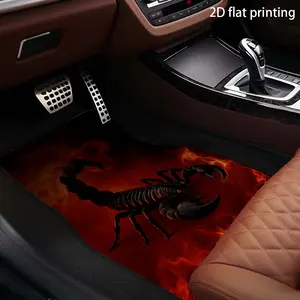 , 4pcs car floor mat, scorpion pattern in flame, polyester fiber material, GM floor mat, easy to clean, car interior accessories, washable, wear-resistant, car accessories for front and rear seats, car decoration accessories, universal in all seasons
