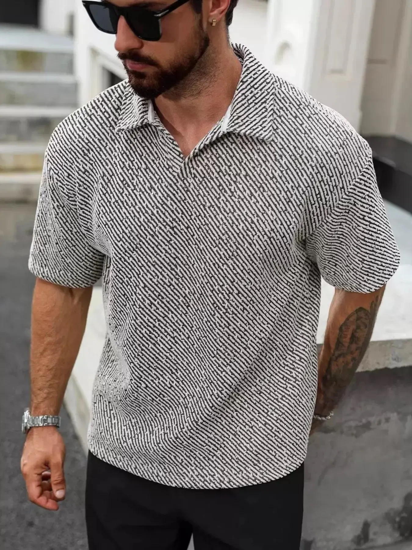 Men's New Texture Polo Shirt, Menswear Summer Short Sleeve T-Shirt, Fashion Streetwear, Street Style, Streetwear Collared, Comfortable and Durable, Ideal for Casual Daily Use, Casual Polo Shirts