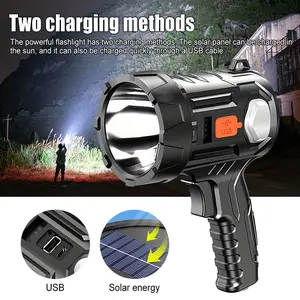 1 PCS Super Bright Solar Rechargeable LED Spotlight Flashlight Searchlight