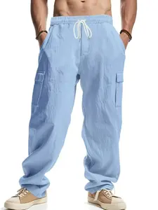 Men's loose, Casual Relaxed Fit, simple and breathable linen casual workwear trousers, sweat-absorbing solid color fashionable quick-drying yoga sport pants, Casual Outdoor Trouser, essential items for men's wardrobes