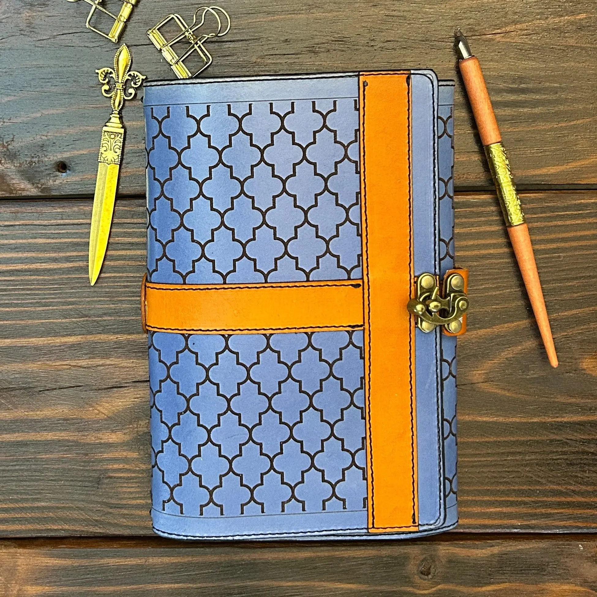 Premium Leather Travelers Journal - Moroccan Mosaic Design