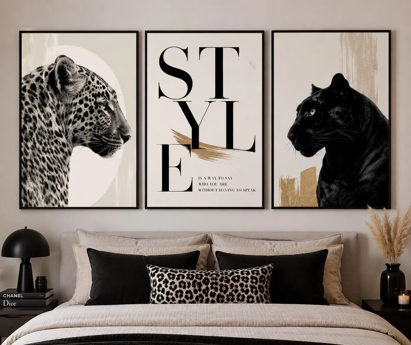 Printable wall art ,Printable Leopard & Black Panther Wall Art Set of 3, Luxury Bedroom Decor, Living Room Wall Decor, Neutral Animal Prints