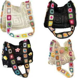 Women's Boho Embroidery Crossbody Bag Hollow Out Crochet Knit Shoulder Bag Tote Handbag | Crochet Knit Boho Shoulder Bag for Women, Hollow Out Embroidery Crossbody Bag Tote Handbag for Travel, Beach, Work