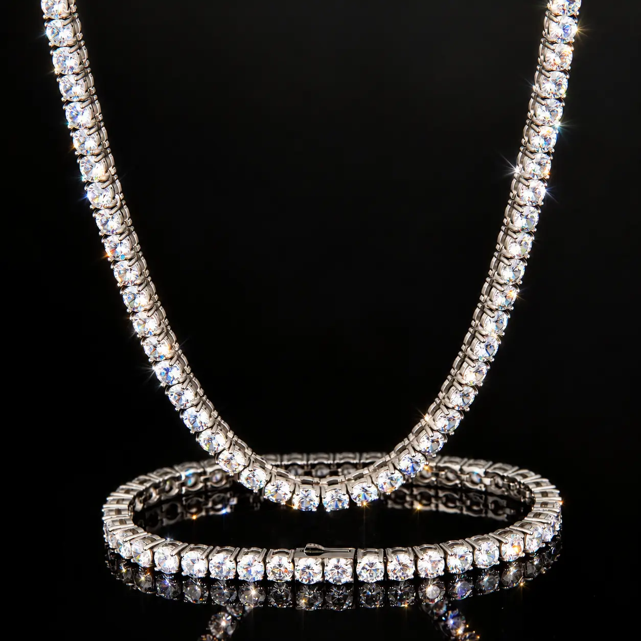 3mm/5mm Tennis Chain Necklace or Bracelet for Men and Women, Silver Tone Round Cut Stones, Iced Out Jewelry