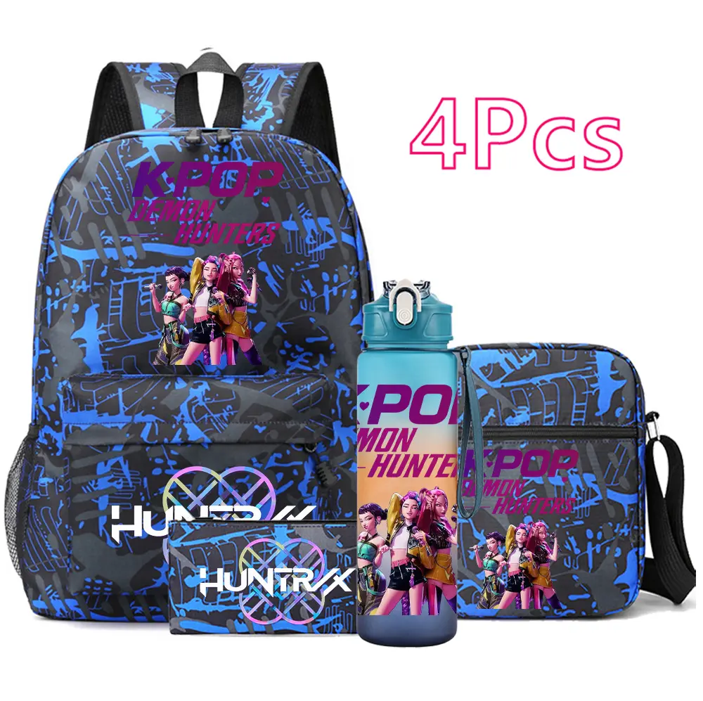 K-Pop Demon Hunters 4PCS Backpack Set for Girls - Rumi Mira Zoey School Backpack with Crossbody Bag, Pencil Case & Water Bottle, Large Capacity Anime Bookbag, Back to School Gift