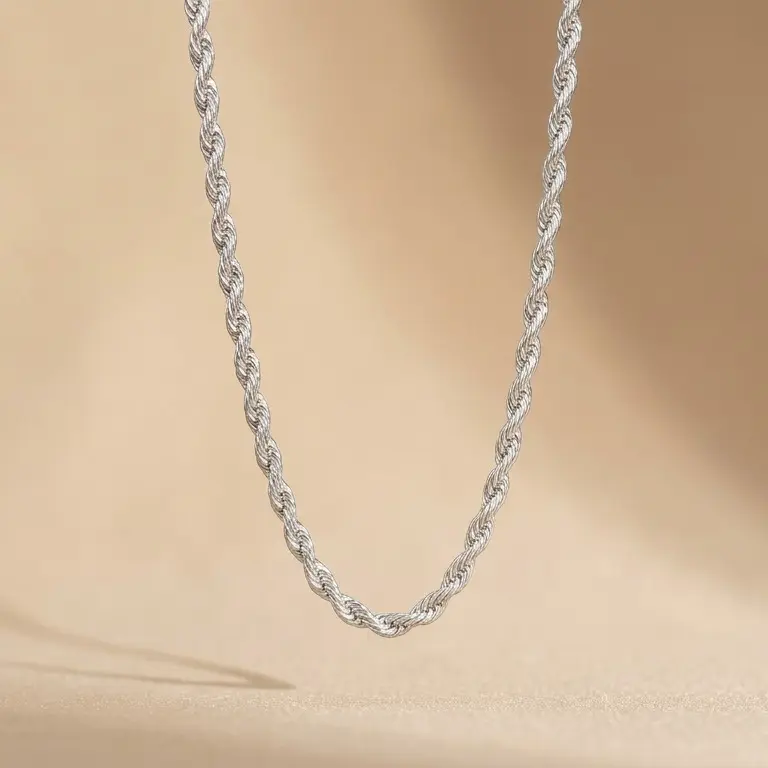 Unisex Waterproof Twisted Silver Rope Chain Necklace, Non-Tarnish Stainless Steel Daily Wear Chain Jewelry Necklaces