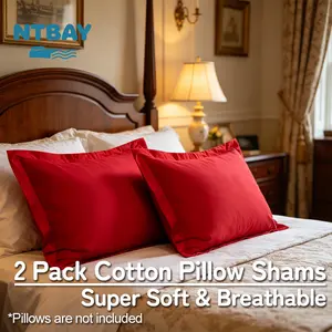 NTBAY Cotton Pillow Shams - 500 Thread Count Egyptian Cotton Sham Covers, 2 Pack Super Soft and Breathable