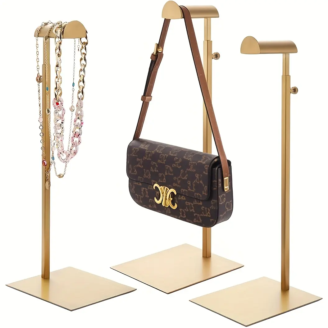 3pcs suit display stand, made of metal stainless steel, adjustable height, titanium handbag display stand, hat jewelry stand.