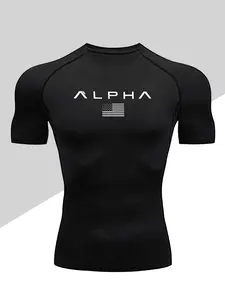 Men's Dragon Print Compression T-Shirt, Activewear, Quick-Dry Breathable Stretch Fabric, Tight-Fitting Short Sleeve Top for Fitness and Outdoor Activities